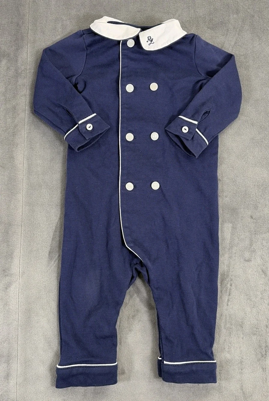 Ralph Lauren Baby Boy Cotton Double-Breasted Coverall Size 6 Months Charity